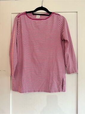 Hanna Andersson Pink & White Striped Crew Tee 3/4 Sleeve 100% Cotton